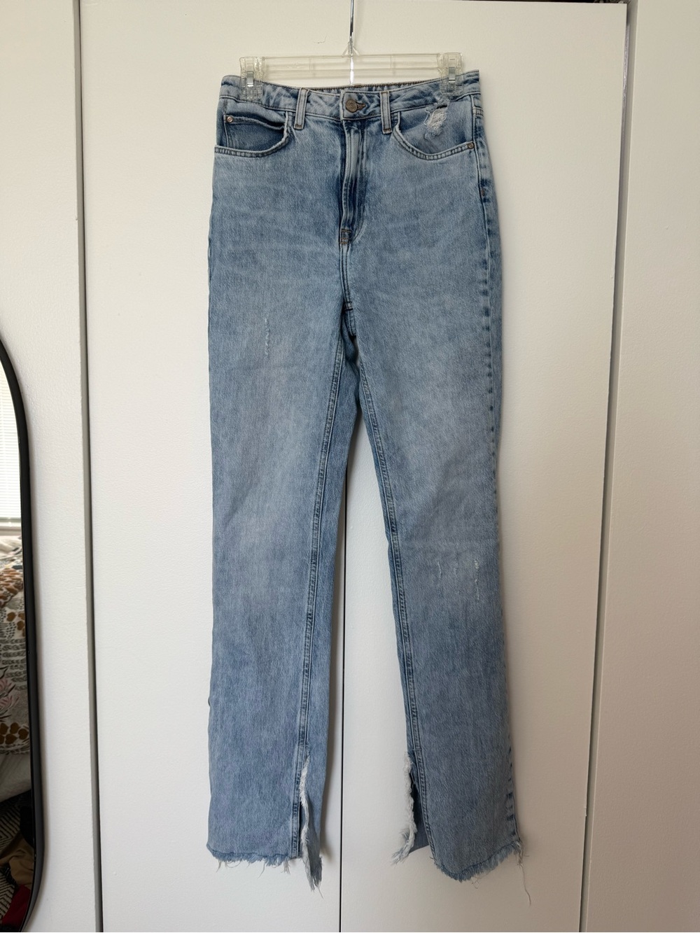 Zara Light Blue Straight Leg Jeans with Raw Split Hem